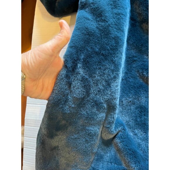 Roamans Womens plus 20W Faux Fur Coat blue/green luxuriously  soft pockets snap - Picture 6 of 14